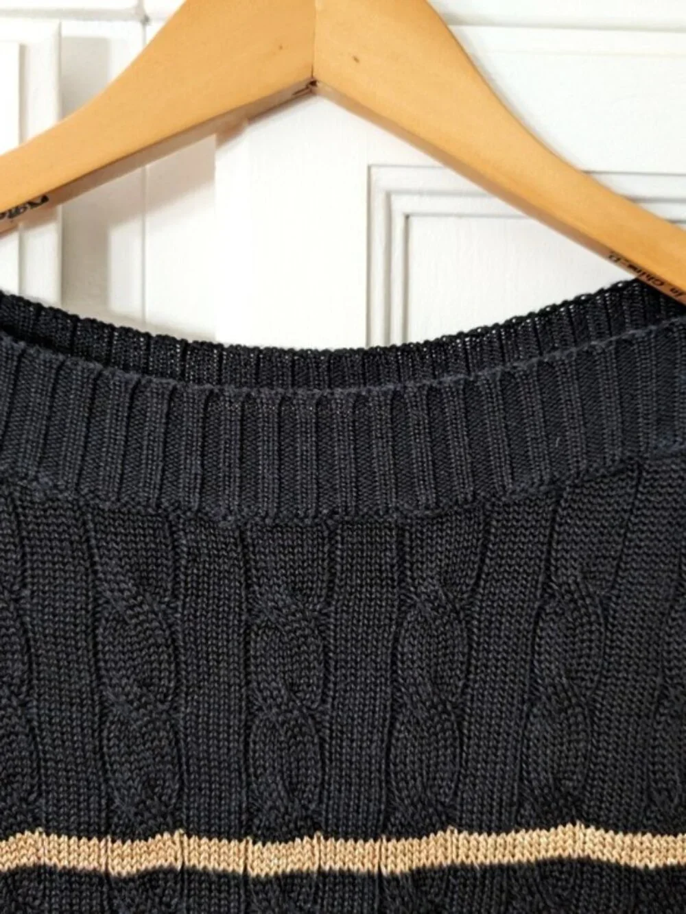 LRL Striped Cable‎ Knit Women's Sweater - Black and Tan-Small